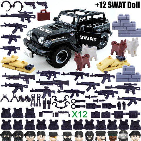 Figurines de Police SWAT pour garçons, 12 pièces, Police de la ville, Force spéciale, avec Jeeps, armes, blocs de construction, briques, Mini poupée, jouet pour enfants ► Photo 1/6