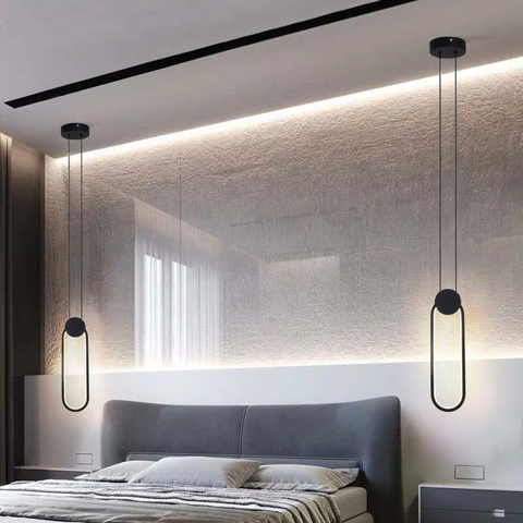 Lampe suspendue carrée et ronde au design nordique minimaliste, en noir et en blanc, avec Long fil, luminaire à intensité réglable, idéal pour décoration de chevet, LED ► Photo 1/6