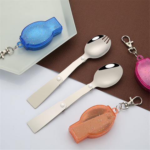 Extérieur pliant voyage Camping ustensile en acier inoxydable poche cuillère fourchette lumière petite pliable cuillère fourchette Camping pique-nique outil vaisselle ► Photo 1/6