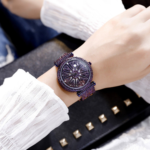 Cacaxi – montre-bracelet pour femmes, montre-bracelet créative, horloge rotative violette, à la mode, A302 ► Photo 1/6