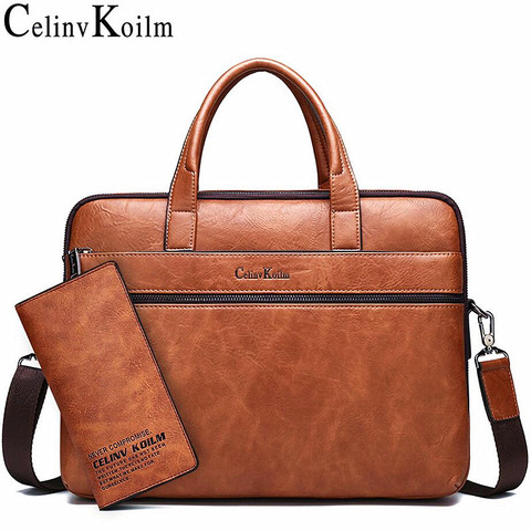 Celinv Koilm-serviette d'affaires en cuir pour hommes, ensemble de 2 pièces, sac pour ordinateur portable 14 