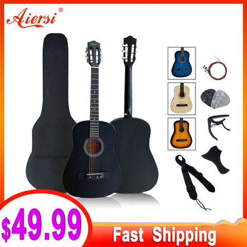 Aiersi – Pack complet de guitare acoustique de 38 pouces, couleur tilleul, corde en acier, avec sangle Capo supplémentaire, sac de sélection, Pickguard ► Photo 1/6