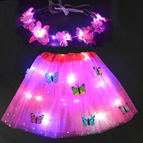 Jupe Tutu princesse à LED pour filles, couronne de fleurs, Costume elfe Cosplay, bâton de fée, cadeau de noël, de nouvel an ► Photo 1/1