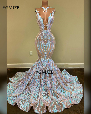 Robe de bal sirène à paillettes scintillantes pour filles noires, grande taille, Sexy, transparente, robe de remise de diplôme élégante, robe de soirée formelle, 2022 ► Photo 1/3