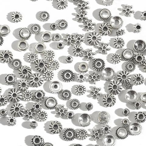 Perles rondes en métal tibétain antiques couleur argent, 30 à 200 pièces, 4/5/6/7/8mm, pour la fabrication de bijoux, bricolage Bracelets porte-bonheur ► Photo 1/6