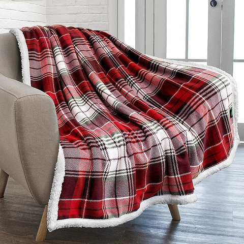 Couverture polaire à carreaux, Plaid doux d'hiver, Plaid de lit polaire, cadeau de noël, jeté chaud canapé, flanelle Sherpa, Double couche, couverture moelleuse flocon de neige ► Photo 1/6