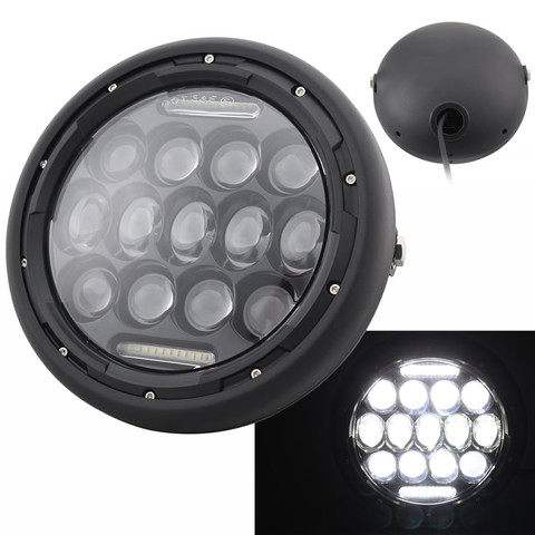 Projecteur LED rond de 7.5 pouces avec boîtier extérieur, pour Harley, Honda, Cafe Racer, Bobber, universel ► Photo 1/6