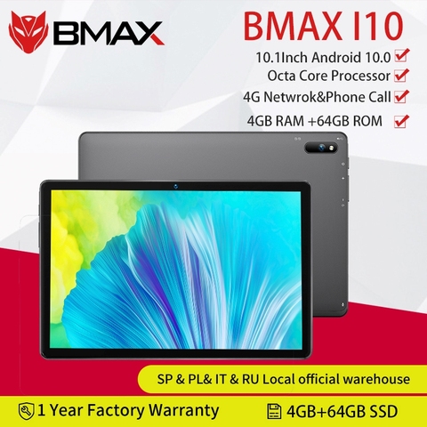 BMAX i10 10.1Android 10 téléphone tablette d'appel 1920x1080 T610 Octa Core 4GB RAM 64GB ROM 4G réseau type-c port tablettes PC double Wifi ► Photo 1/6