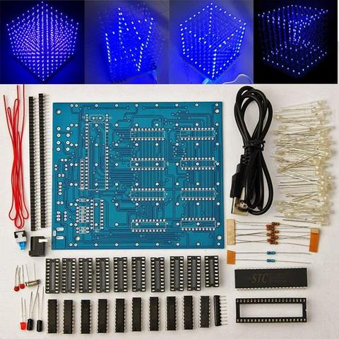 Livraison Gratuite Usine Prix Promotion!!! 8x8x8 LED Cube 3D Lumière Carré Bleu LED Électronique DIY Kit Trempé capacité ► Photo 1/6