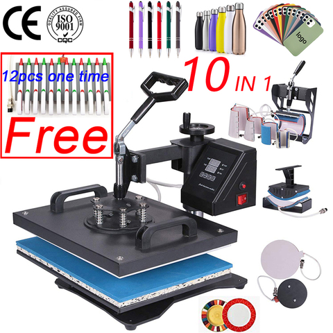 Machine de transfert de chaleur par Sublimation 10-en-1 à pression combinée, pour t-shirts, assiettes, bouteilles, stylos, casquettes, coque de téléphone ► Photo 1/6