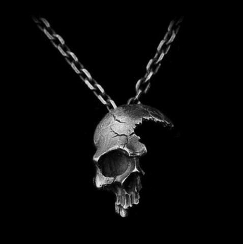 2022 Explosions rétro demi crâne collier métal crâne pendentif gothique bijoux tour de cou pendentif corbeau crâne chaîne squelette à la mode ► Photo 1/6