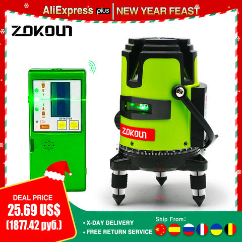 ZOKOUN 6 Points 5 lignes niveau Laser lazer Auto-nivellement inclinaison fonction Slash et Mode d'impulsion-récepteur disponible mesure de ligne automatique ► Photo 1/6