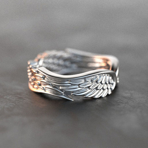 Huitan Simple élégant femmes ailes anneaux métal argent plaqué romantique fille cadeau polyvalent anneau pour fête dames bijoux de mode ► Photo 1/2