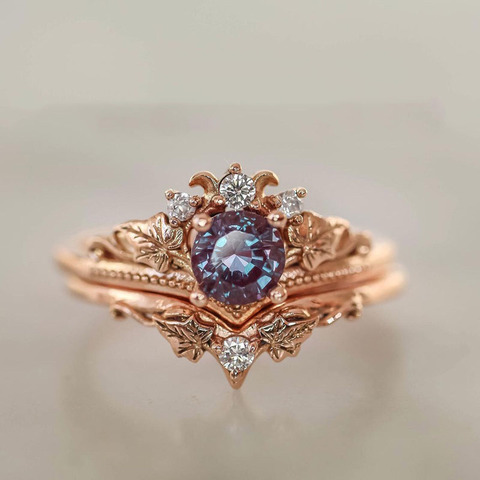 Ensemble de bagues de luxe pour femmes, bague couronne or Rose, incrustation de bijoux en Zircon délicat, ornements de mariage, fiançailles, mode, 2 pièces ► Photo 1/6