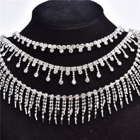 1 Yard magnifique strass cristal argent glands ton chaîne pendentif collier de mariage décoration Costume appliques garnitures couture ► Photo 1/6