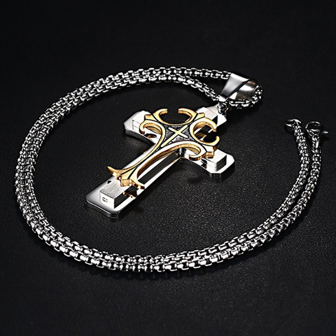 Vnox collier pendentif croix homme acier inoxydable 24 