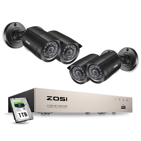 ZOSI système de caméra de sécurité 4CH 1080N CCTV DVR avec 4 pièces 720P 1.0MP caméras de sécurité IR extérieur IP66 kit de Surveillance vidéo ► Photo 1/6