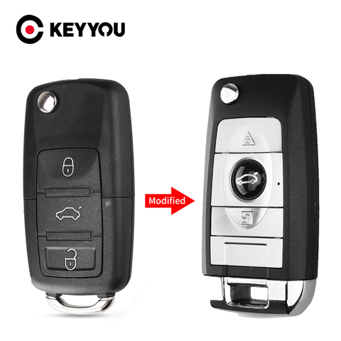 KEYYOU-coque pour clé télécommande à 3 boutons, rabattable, pour voiture VW Golf 4 5, Passat B5, B6, Polo, Touran, Jetta, Seat et Skoda ► Photo 1/6