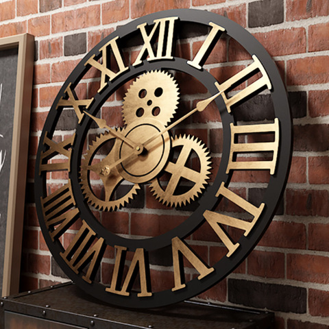 Horloge murale surdimensionnée 3D en bois fait à la main, art de luxe, rétro rustique, grand engrenage, vintage, stéréoscopique ► Photo 1/6