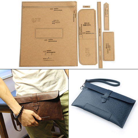 1 ensemble bricolage Kraft papier modèle nouvelle mode haut de gamme hommes pochette en cuir artisanat modèle bricolage pochoir couture modèle 27.5cm * 16cm ► Photo 1/6