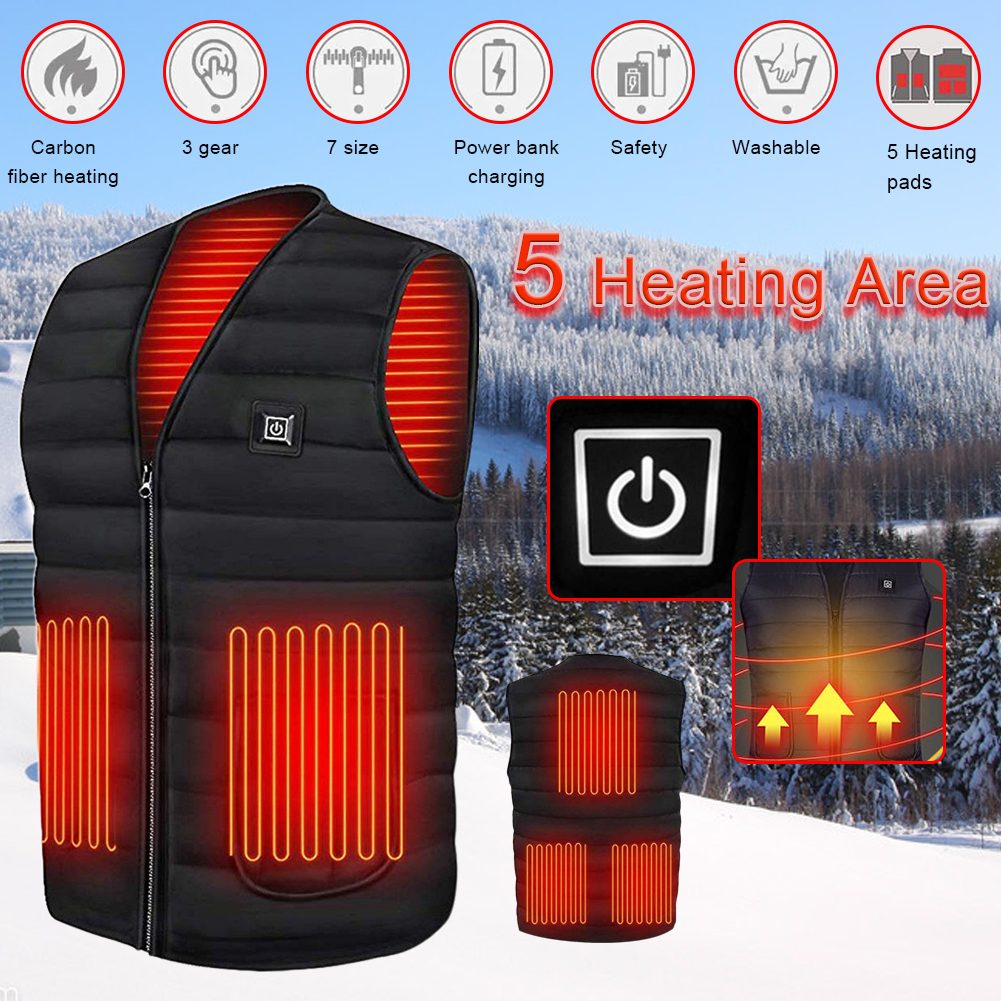 S-4XL 5 Zones hiver Smart chauffage coton gilet USB infrarouge électrique chauffage gilet extérieur Flexible thermique hiver chaud veste ► Photo 1/6