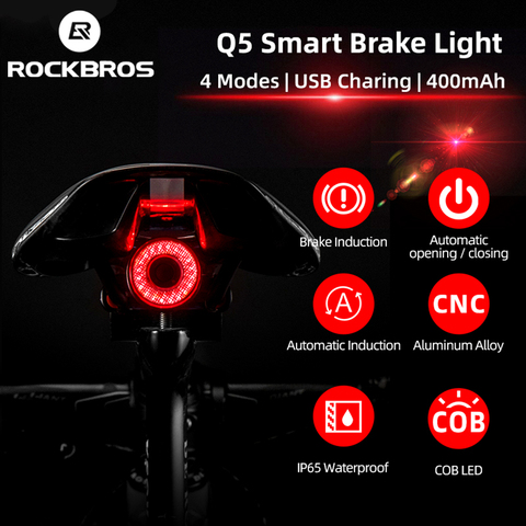 ROCKBROS Q5 vélo lumière arrière vélo intelligent Auto frein détection lumière luz bicicleta LED vélo feu arrière arrière vtt vélo feu arrière ► Photo 1/6