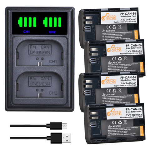 Kit de chargeur de batterie pour appareil photo Canon EOS 5DS R 5D Mark II 5D Mark III EOS 6D 7D 60D 70D 80D EOS 5DS R, 4 pièces, LP E6 LPE6 LP-E6 E6N ► Photo 1/6