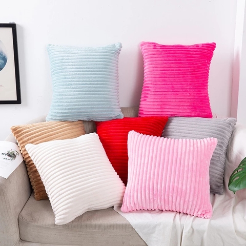 Housse de coussin en peluche douce, taie d'oreiller décorative à rayures pour canapé ► Photo 1/6