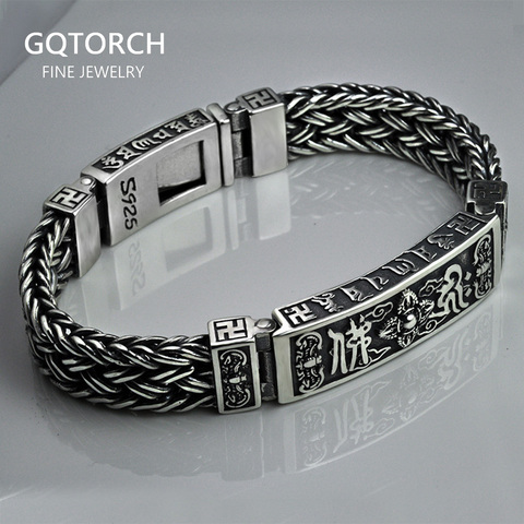 Bracelets Mantra tibétains pour hommes, en argent Sterling 925, tressés, tissés, Six mots, Vajry, pilon gravé, bijoux de prière bouddha ► Photo 1/1