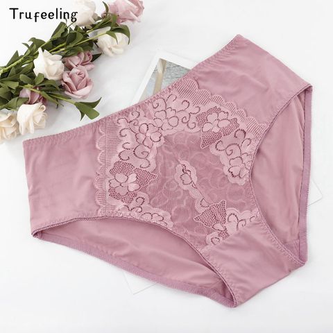 Trufeel taille haute dentelle grande taille culottes femmes lait soie grande taille slips intimes femme sous-vêtements rose XL 2XL 3XL 4XL 5XL ► Photo 1/6