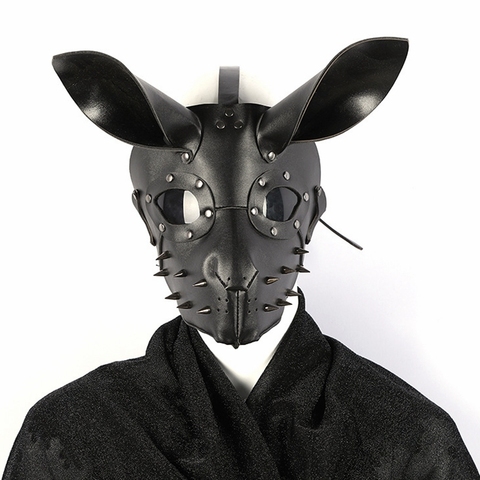 Lapin fille Cosplay masque Halloween pâques discothèque fête Rivet décoration Punk Style cuir PU 20*20CM réglable sangle masque ► Photo 1/6