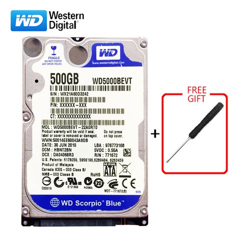 WD-disque dur interne HDD SATA de 500 pouces pour ordinateur portable, avec capacité de 80 go, 2.5 go, 160 go, 250 go, 320 go, 500 go, 3-6 go/s, 5400 à 7200RPM, bleu ► Photo 1/6