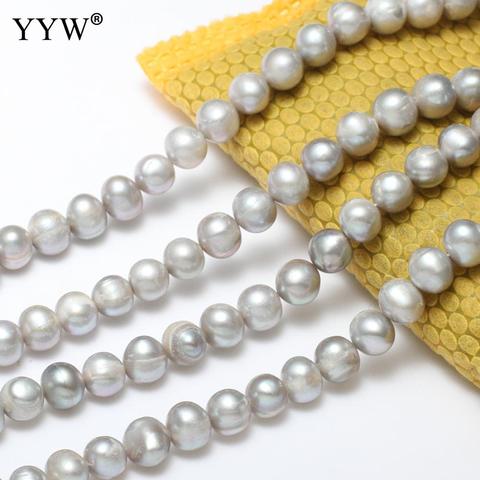 Perles de perles d'eau douce en forme de pomme de terre naturelle AA pour la fabrication de bijoux Bracelet à bricoler soi-même collier 8-9mm perles de culture grises 14.6 