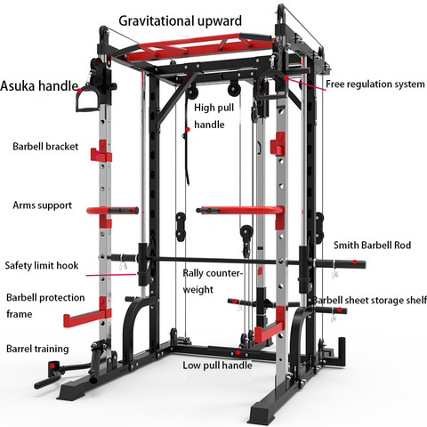 Nouvelle mise à niveau Smith machine multi-fonctionnelle corps entier exercice musculaire portique maison entraînement complet équipement de fitness ► Photo 1/6