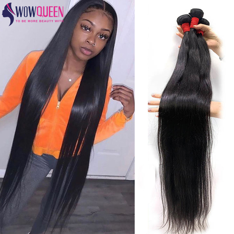 30 pouces paquets 32 34 36 40 cheveux raides paquets WOWQUEEN 100% cheveux humains paquets Remy cheveux brésiliens cheveux armure faisceaux ► Photo 1/6