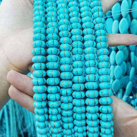 Perles en forme de citrouille bleue naturelle, pierres semi-précieuses, 8 à 18mm, grosses, accessoires bracelet à bricoler soi-même, 39cm ► Photo 1/6