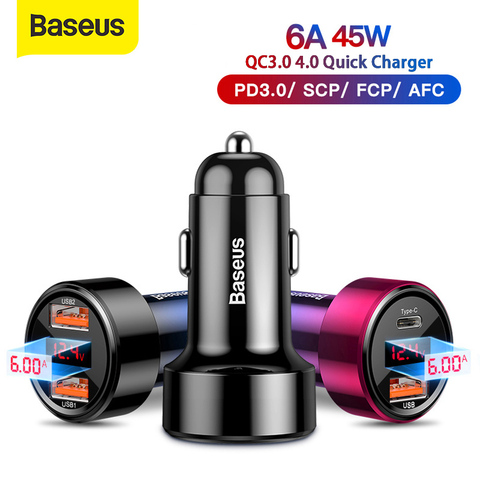 Chargeur de voiture Baseus 45W double USB Type C chargeur de téléphone portable métal voiture Charge QC3.0 4.0 Charge rapide pour iPhone Samsung Huawei ► Photo 1/6