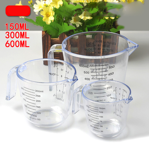 Tasse de mesure en plastique de 150/300/600ml, tasse transparente, avec bec, dispositif de mesure avec 3 tailles ► Photo 1/6