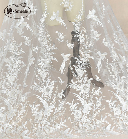 Dentelle brodée oiseau de fleurs, tissu à paillettes de mariage romantique, livraison gratuite à faire soi-même, RS1639 ► Photo 1/6