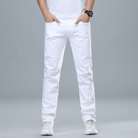 Jean en Denim blanc pour hommes, pantalon en coton extensible, Style classique, coupe régulière, pantalon de marque pour hommes, à la mode ► Photo 1/5