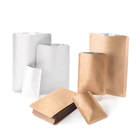 100 Pcs/Lot Kraft papier pochettes intérieur feuille ouverte haut thermoscellé alimentaire thé écrou poudre emballage sac avec déchirure entaille ► Photo 1/6