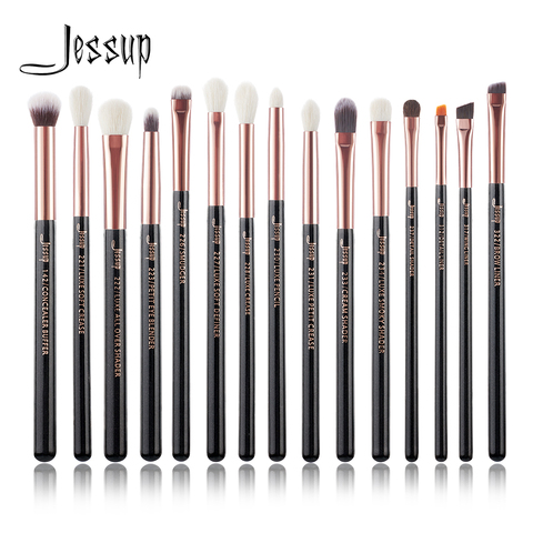 Jessup Marque Rose Or/Noir Professionnel Maquillage Pinceaux Make up Brush Outils kit Eye Liner Shader naturel-synthétique cheveux ► Photo 1/6