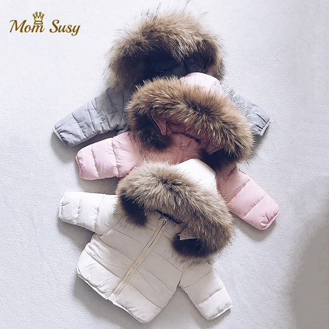 Bébé garçon fille Winte doudoune épais coton rembourré infantile enfant en bas âge fourrure à capuche manteau solide neige costume fermeture éclair bébé vêtements 1-7Y ► Photo 1/6