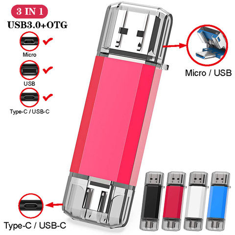 Clé USB 3 en 1 UBS 3.0 OTG 64 go Type C et Micro clé USB 3.0 clé USB 16 go 32 go 128 go clé USB 256 go 512 go go clé USB ► Photo 1/6
