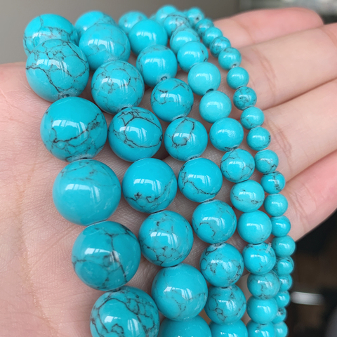 Perles rondes Turquoises Howlite bleues naturelles, pour bricolage, Bracelet, accessoires, fabrication de bijoux, brins de 15 pouces 4/6/8/10/12mm ► Photo 1/4