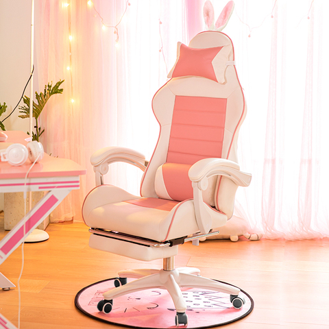 Chaise de bureau rose inclinable WCG, fauteuil de Gaming avec repose-pieds, pour ordinateur, café Internet ► Photo 1/6