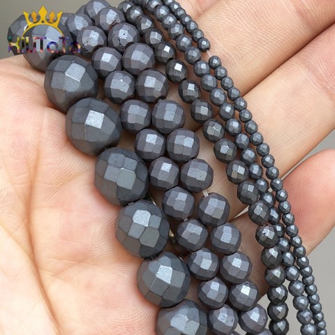 Bracelet à bricoler soi-même perles rondes en hématite noires mates à facettes pour la fabrication de bijoux, accessoires 15 pouces 2/3/4/6/8/10mm ► Photo 1/6