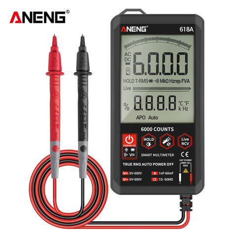 Multimètre numérique à écran tactile intelligent, testeur DC à barre analogique True RMS, 6000 points, condensateur de Transistor, testeurs NCV mètre ANENG 618C ► Photo 1/6