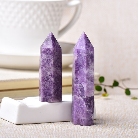 Pointe de cristal naturel Lapidolite guérison obélisque violet, 1 pièce, ornement de tour à Quartz pour décoration de maison, cadeau pyramide en pierre d'énergie Reiki ► Photo 1/6