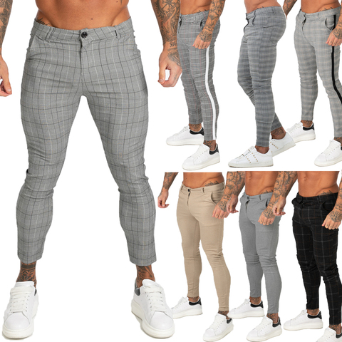 GINGTTO – pantalon Slim Super extensible pour homme, Slim, décontracté, à carreaux, taille élastique ► Photo 1/6